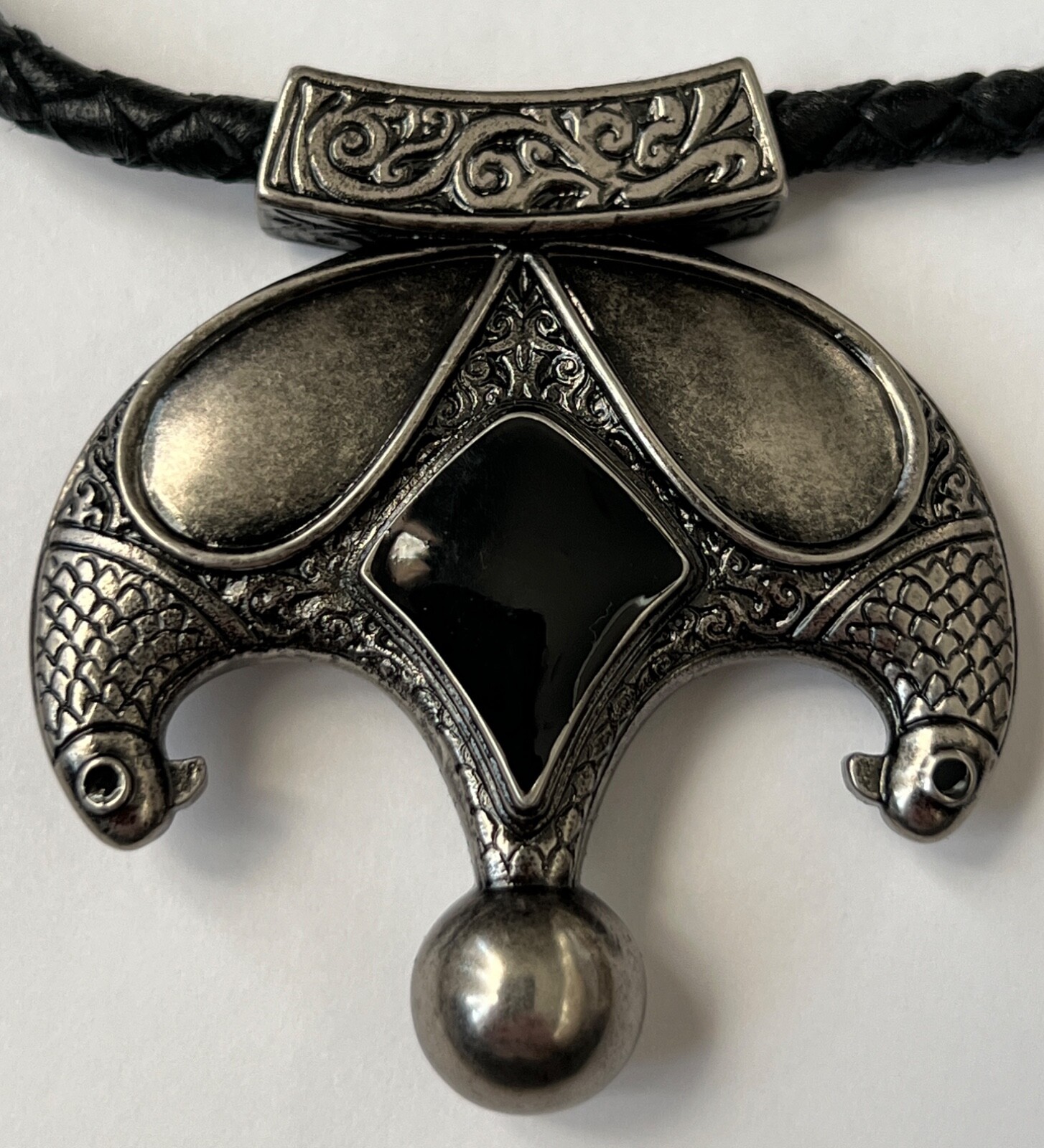 NIB Saint Laurent YSL Victorian Moon Black Braid Leather Pendant Necklace $1295