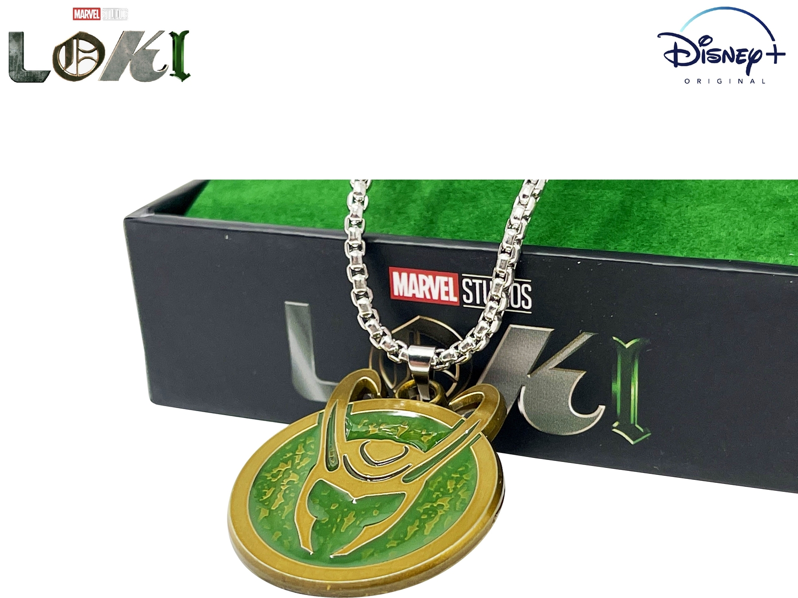 LOKI HELMET NECKLACE, Official Marvel Disney+ Men LOKI SYMBOL Pendant Necklace