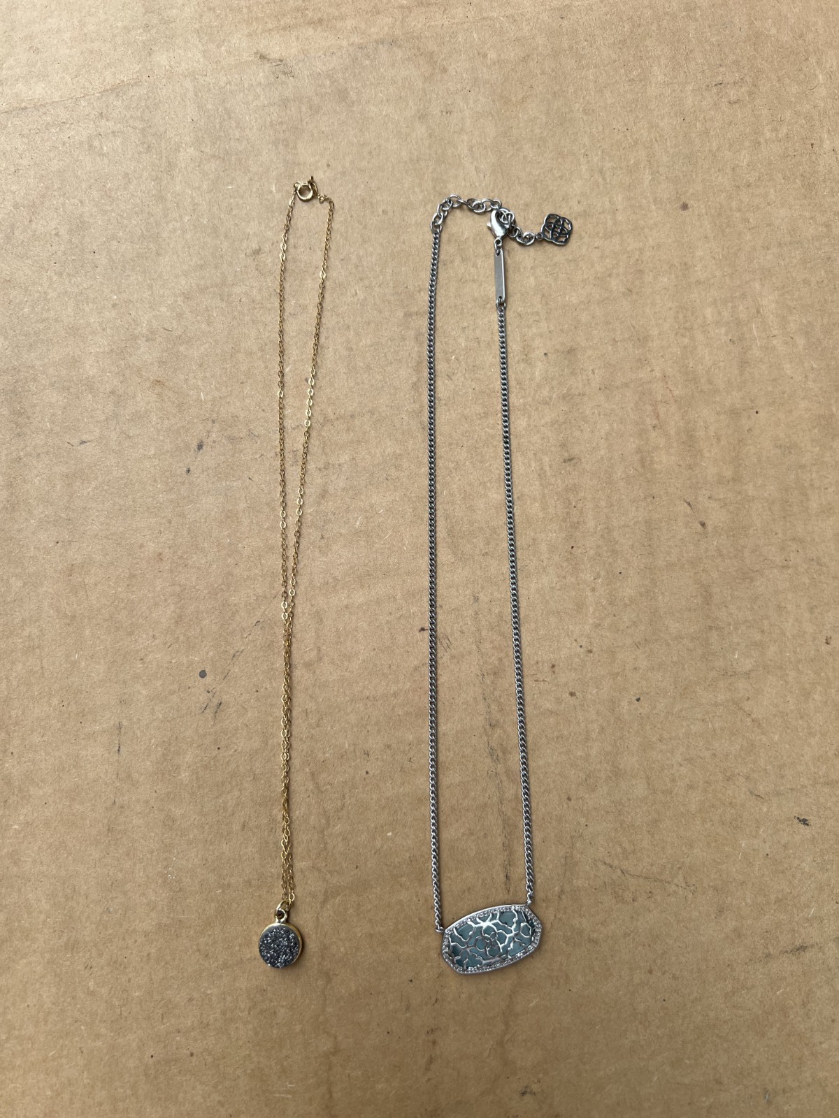 2 Necklaces: Kendra Scott Pendant Light Blue Stone, 1/20 14K Chain Pendant