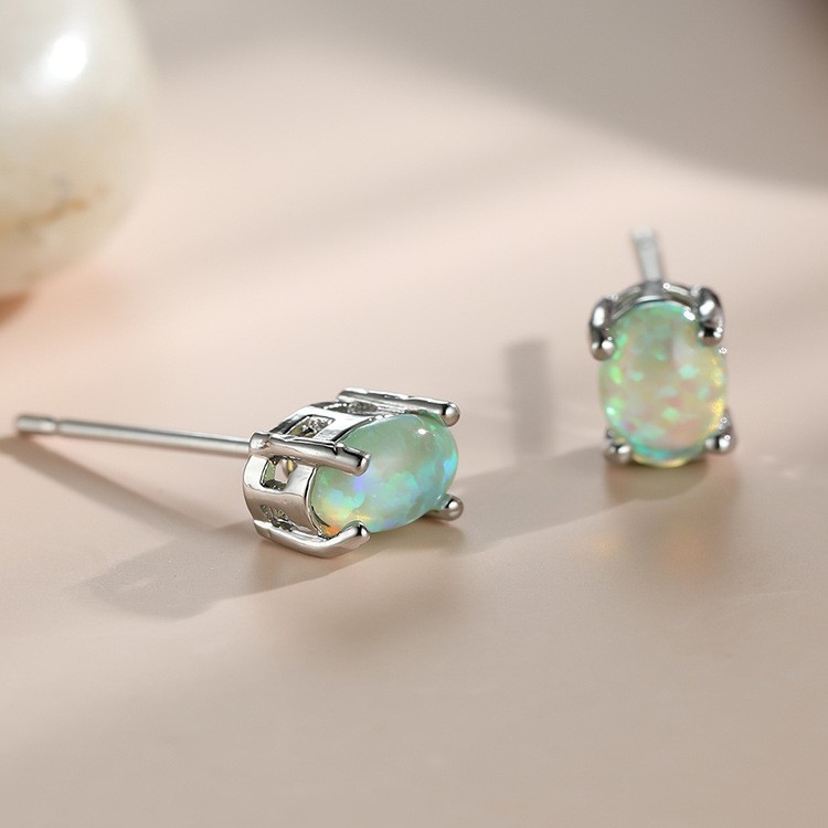 Women Girl Fashion 925 Silver Post Oval Fire Opal Stud Earrings 4x6mm Gift PE19