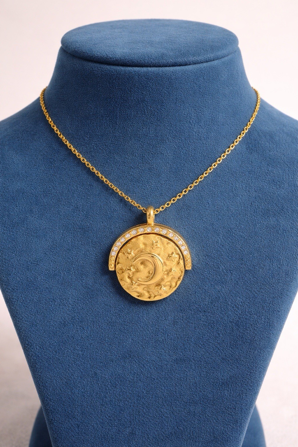 Anthropologie Sun Star Moon Necklace Celestial Charm Halo CZ Boho Double Sided