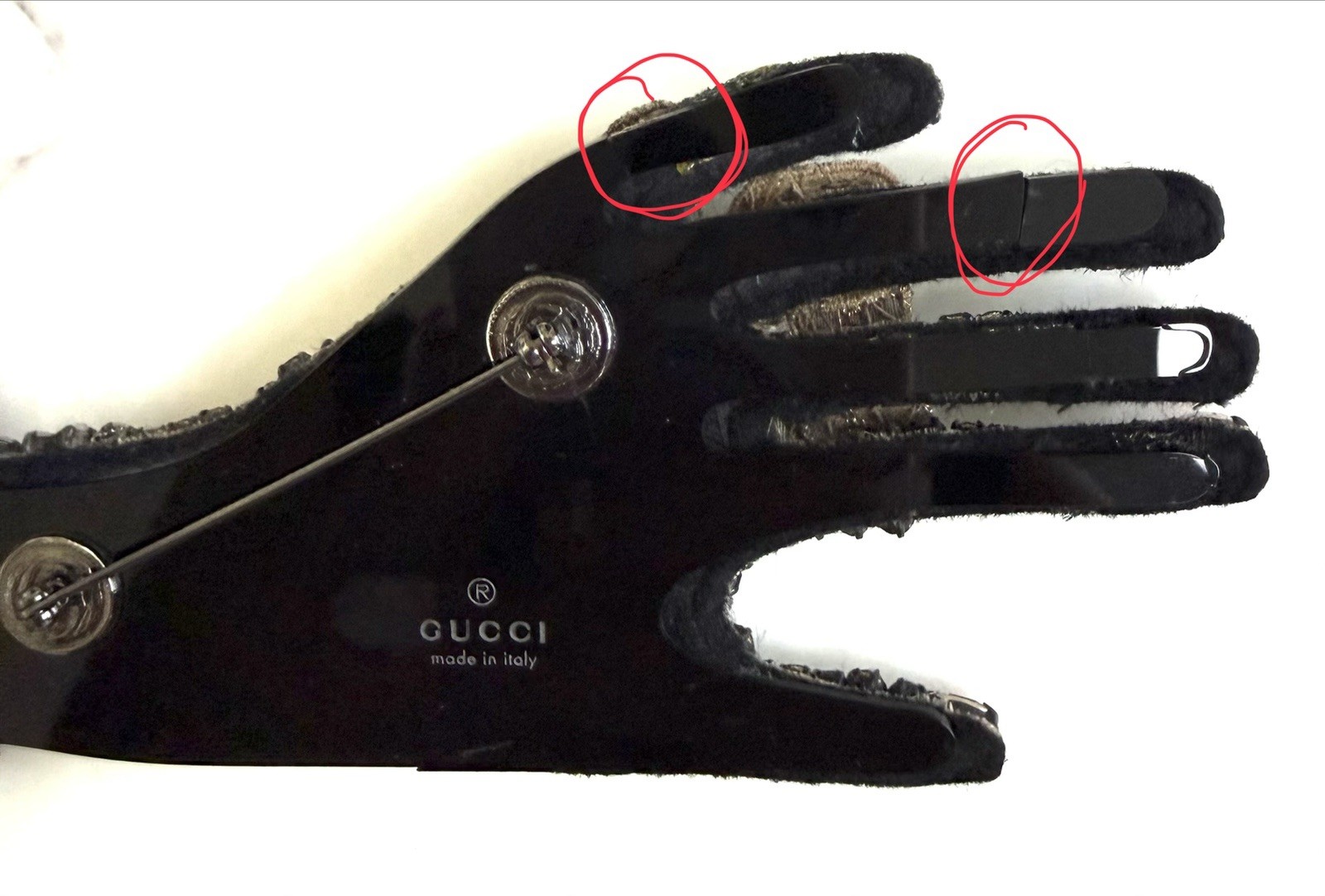 Gucci Black Multicolor Crystal Embellished Right Hand Figure Brooch Pin MSRP$980