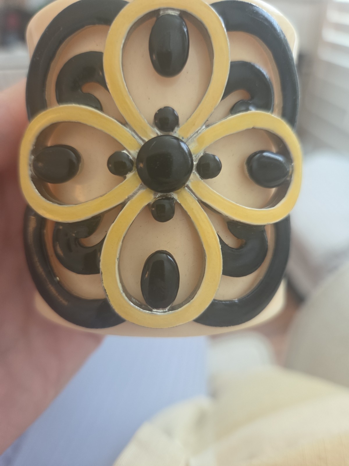MCM Style Tory Burch Resin Wide Bangle With Metal Emblem