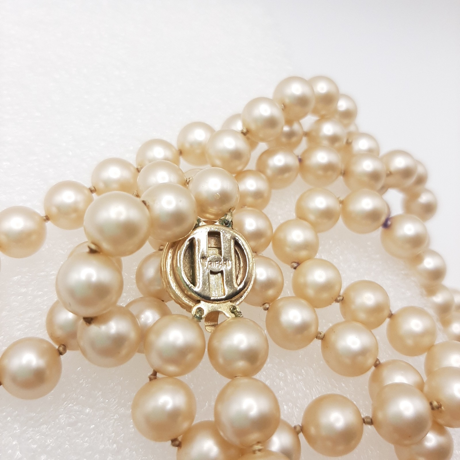 Crown Trifari Vintage MCM Multistrand Faux Ivory Pearl Necklace Cabochon Clasp