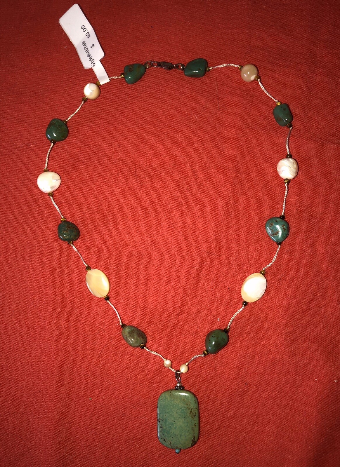 NWT 16” CHOKER NECKLACE GREEN TURQUOISE W WHITE STONES MSRP $60. Lobster Claw