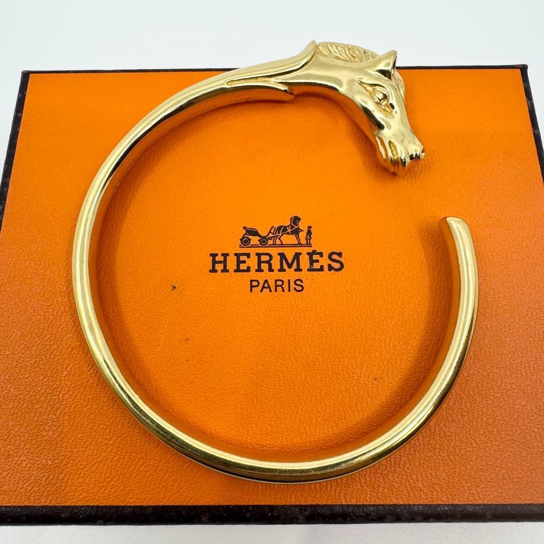 Hermes Cheval Horse Bangle Gold Vintage 7.8in Width 0.3in