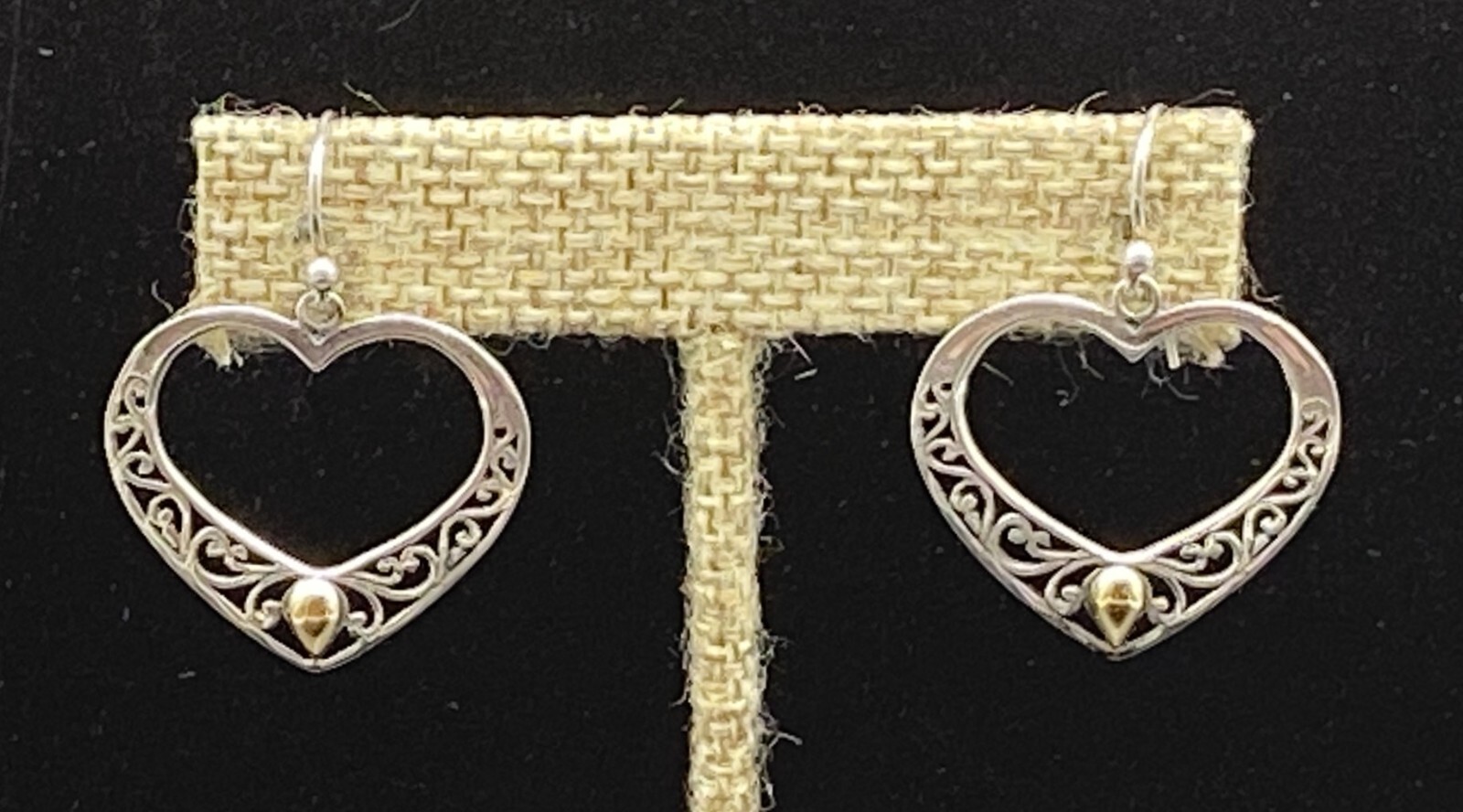 SAMUEL B.-Sterling Silver 18k Filigree Heart Dangle Earrings
