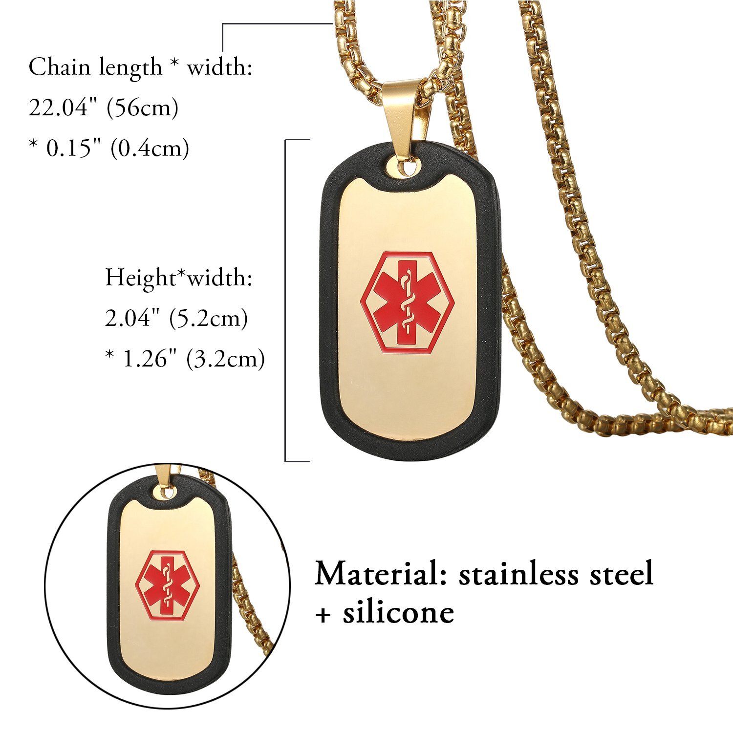 Men Women Medical Alert ID Dog Tag Pendant Chain Necklace Stainless Steel