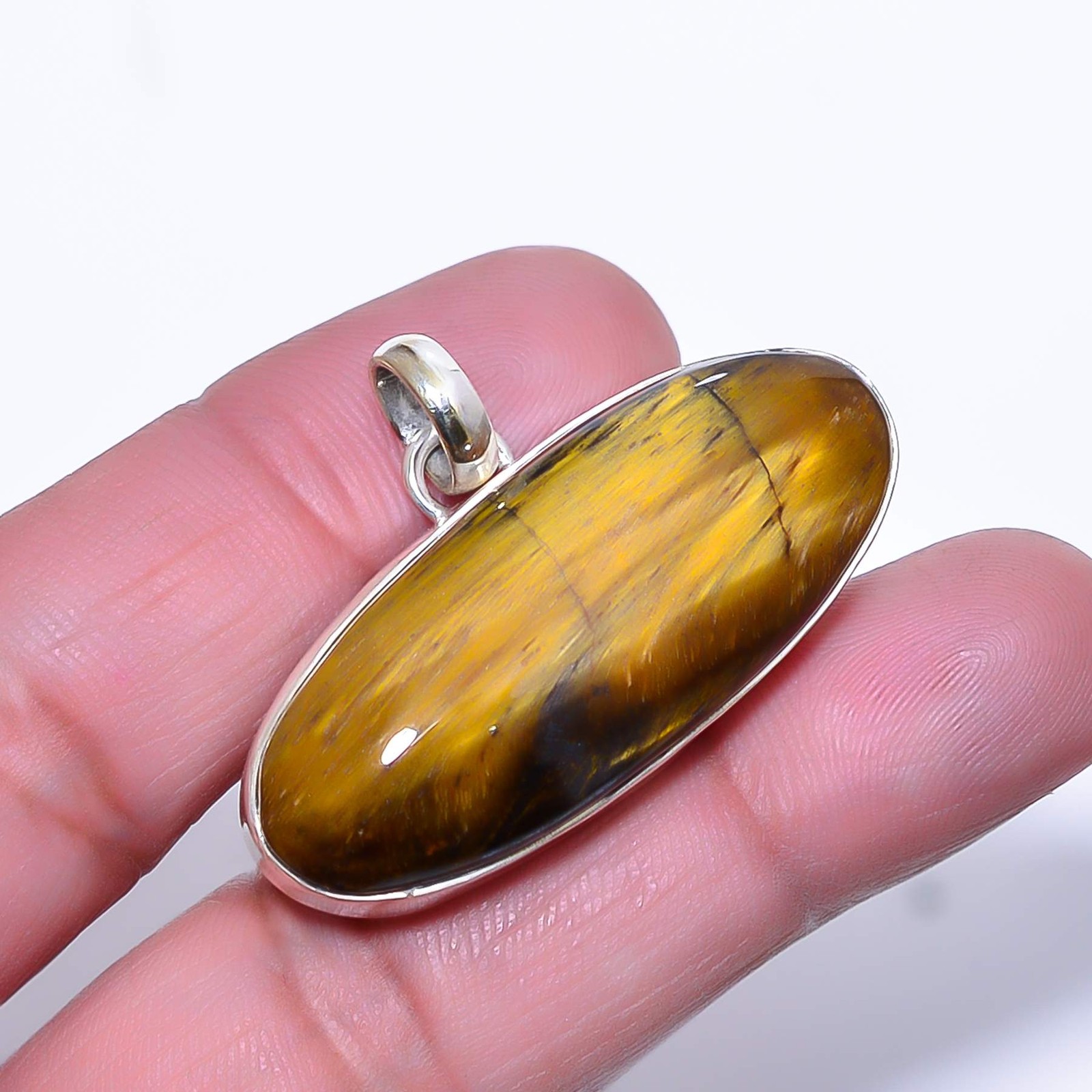 Yellow Tiger Eye – South Africa 925 Sterling Silver Jewelry Pendant 1.09″ T87