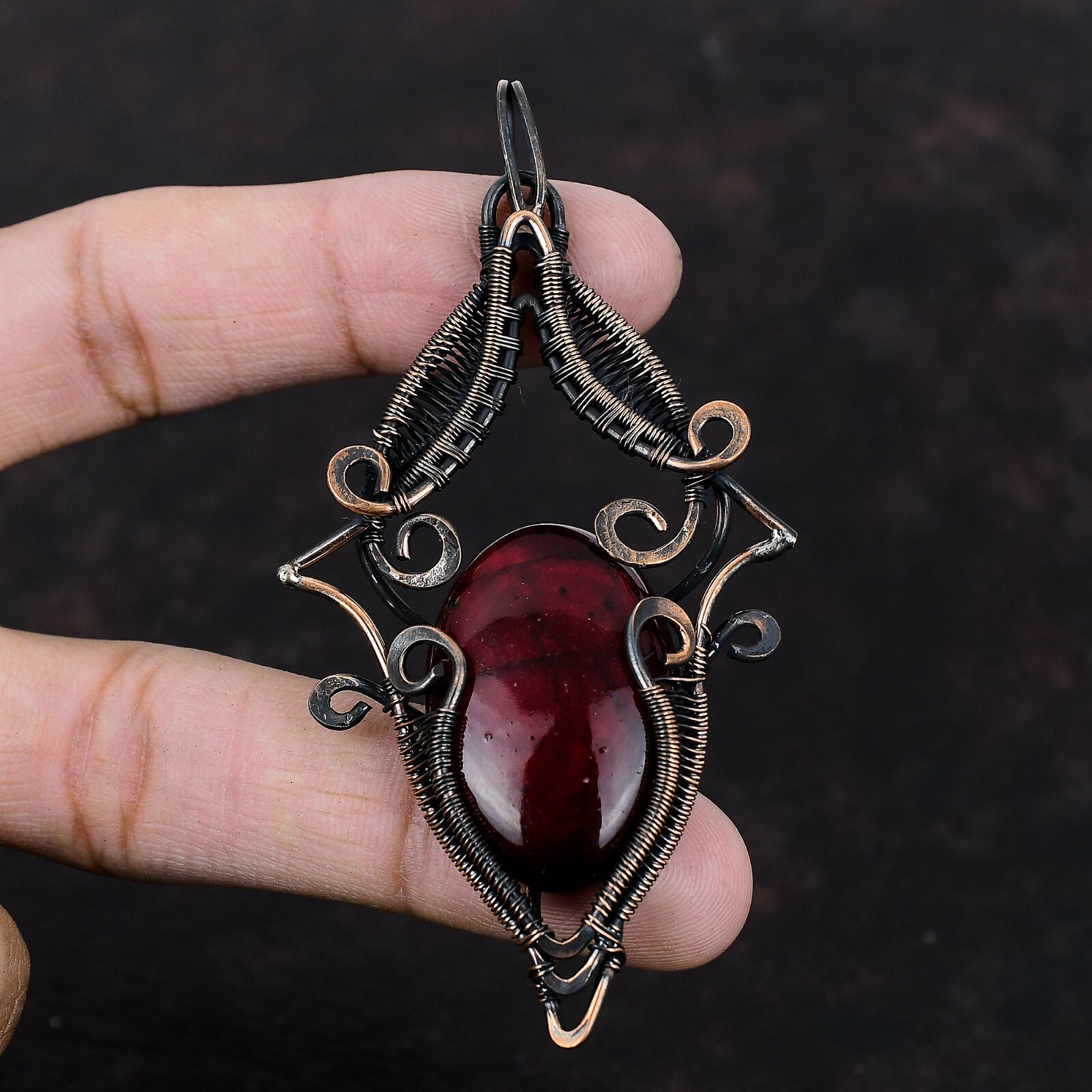 Red Fire Labradorite Copper Gift For Mother Wire Wrapped Pendant 3.58″