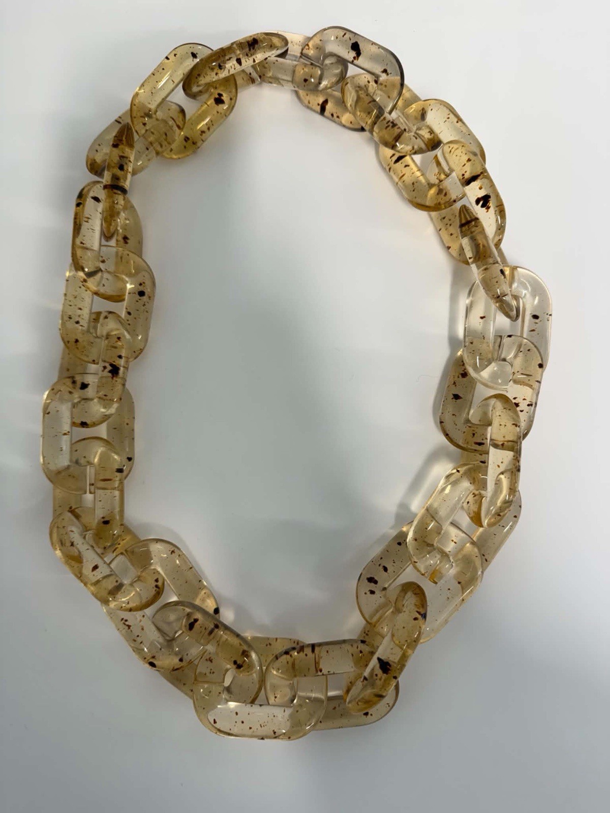 Large Chunky Amber Effect Acrylic Resin Chain Link Necklace Speckled Statement