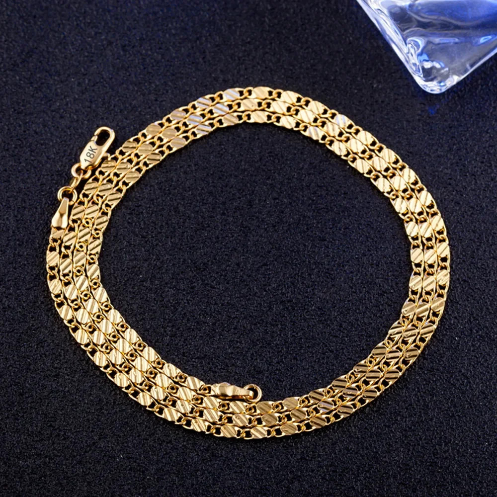 Fashion 18k Gold Necklace 2MM 16/18/20/22/24/26/28/30 Inch Side Chain