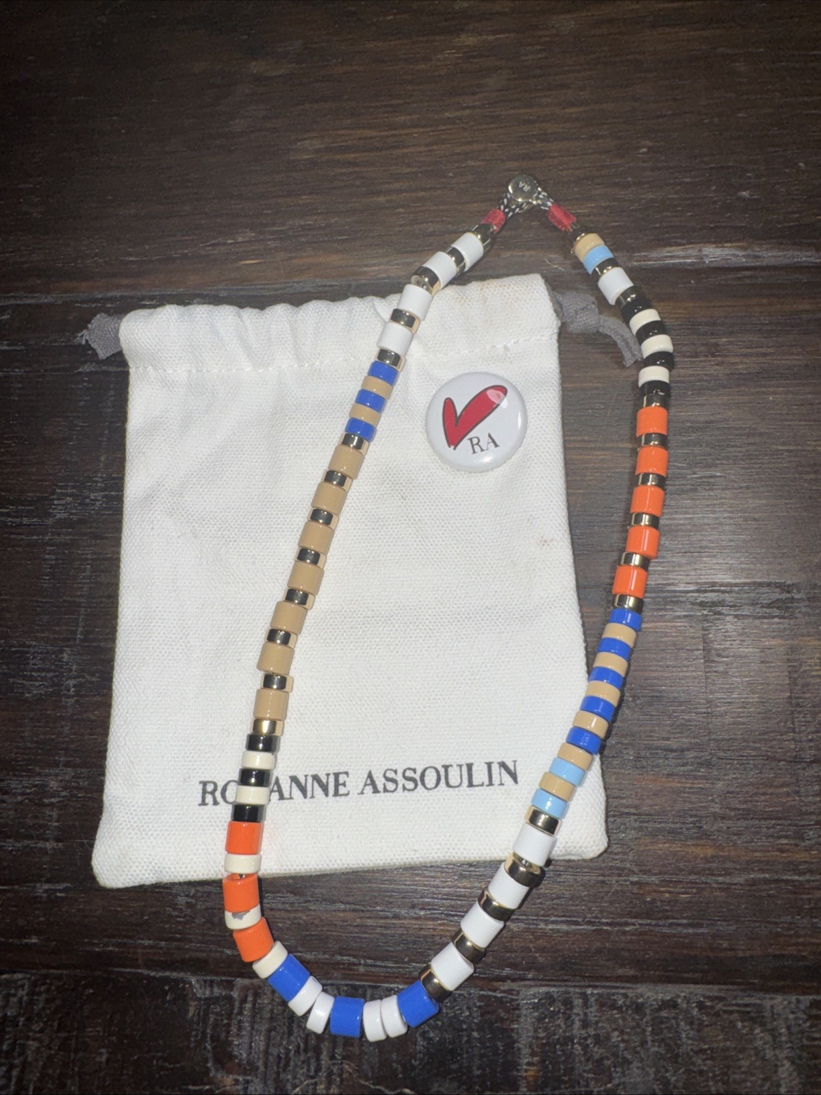 ROXANNE ASSOULIN Necklace Multicolor Enamel Gold Tone Tube 18” Jewelry Bag READ