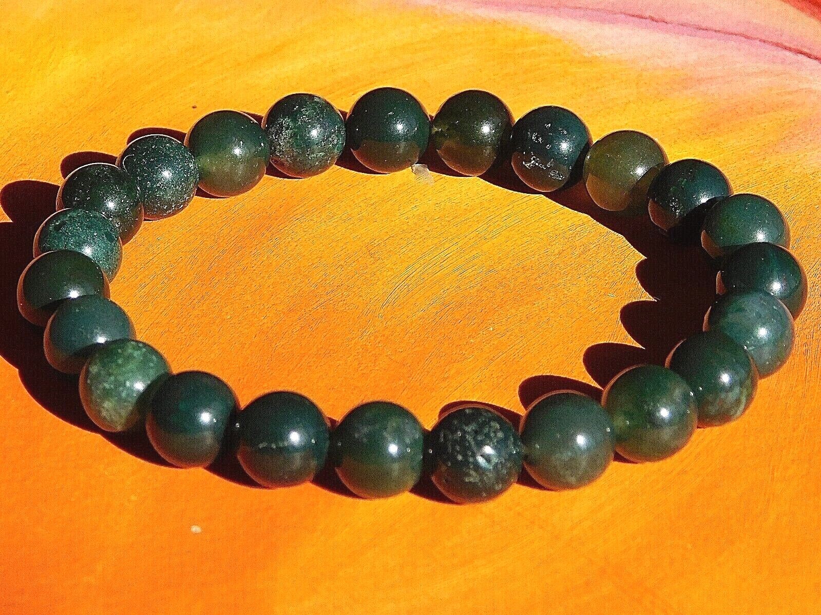 Mens / Ladies Handmade 8mm Gemstone Beaded Bracelet – Natural Moss Agate.