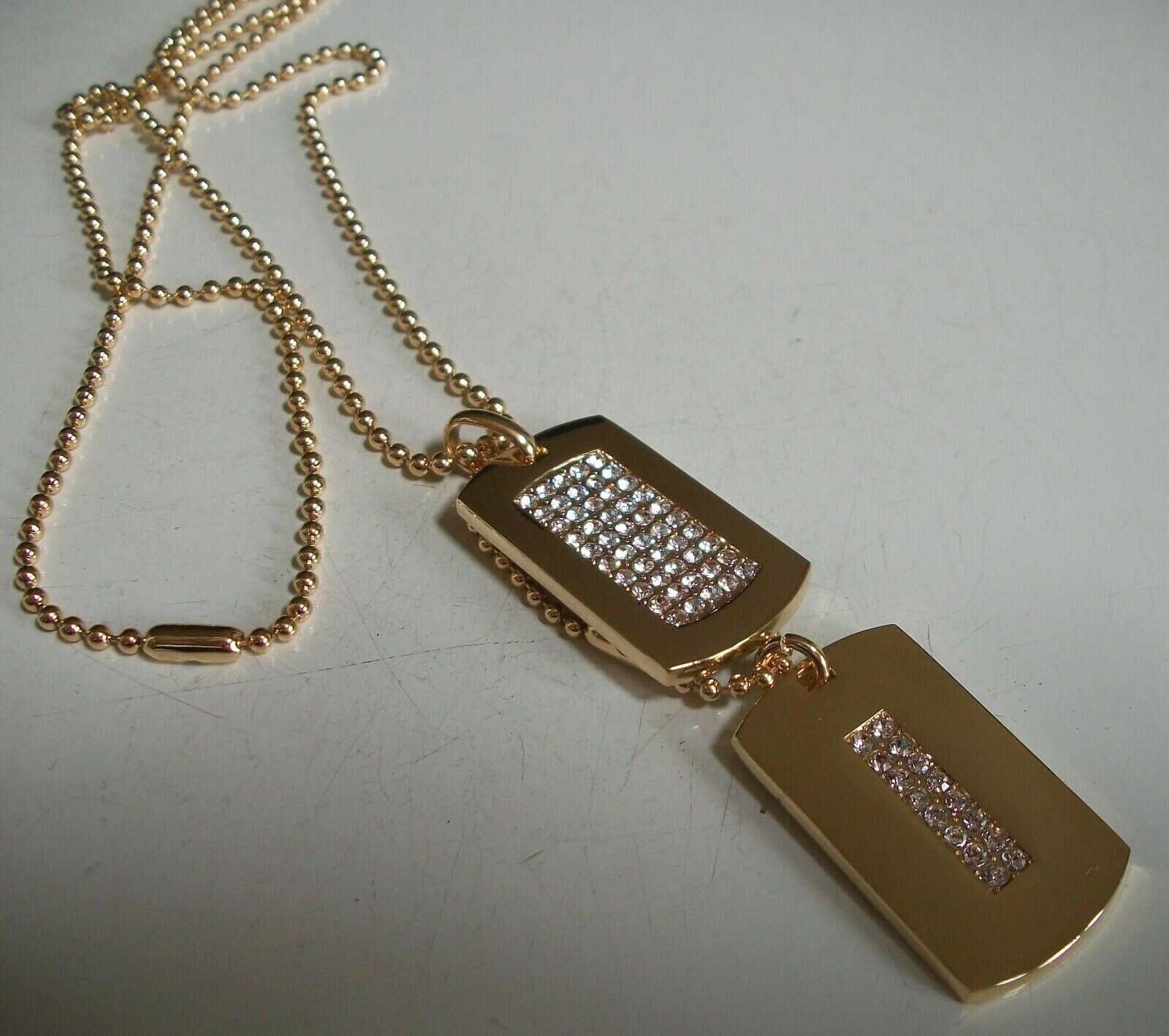 MEN’S BLING FASHION SILVER/GOLD PLATED DRESSY DOUBLE DOG TAG & CHAIN