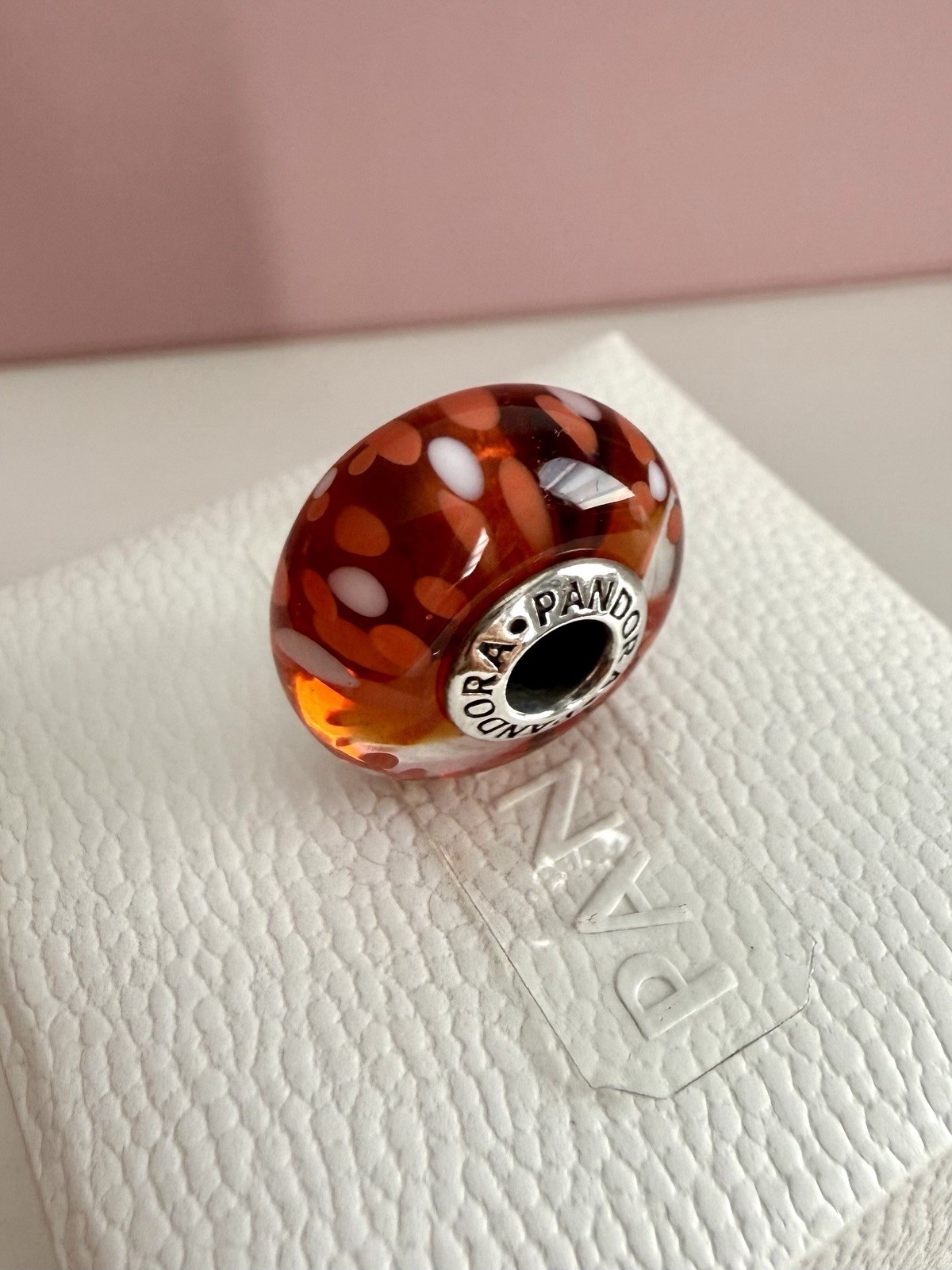PANDORA SILVER ORANGE SPOT LIGHT X-LARGE MURANO GLASS CHARM AUTHENTIC RETIRED