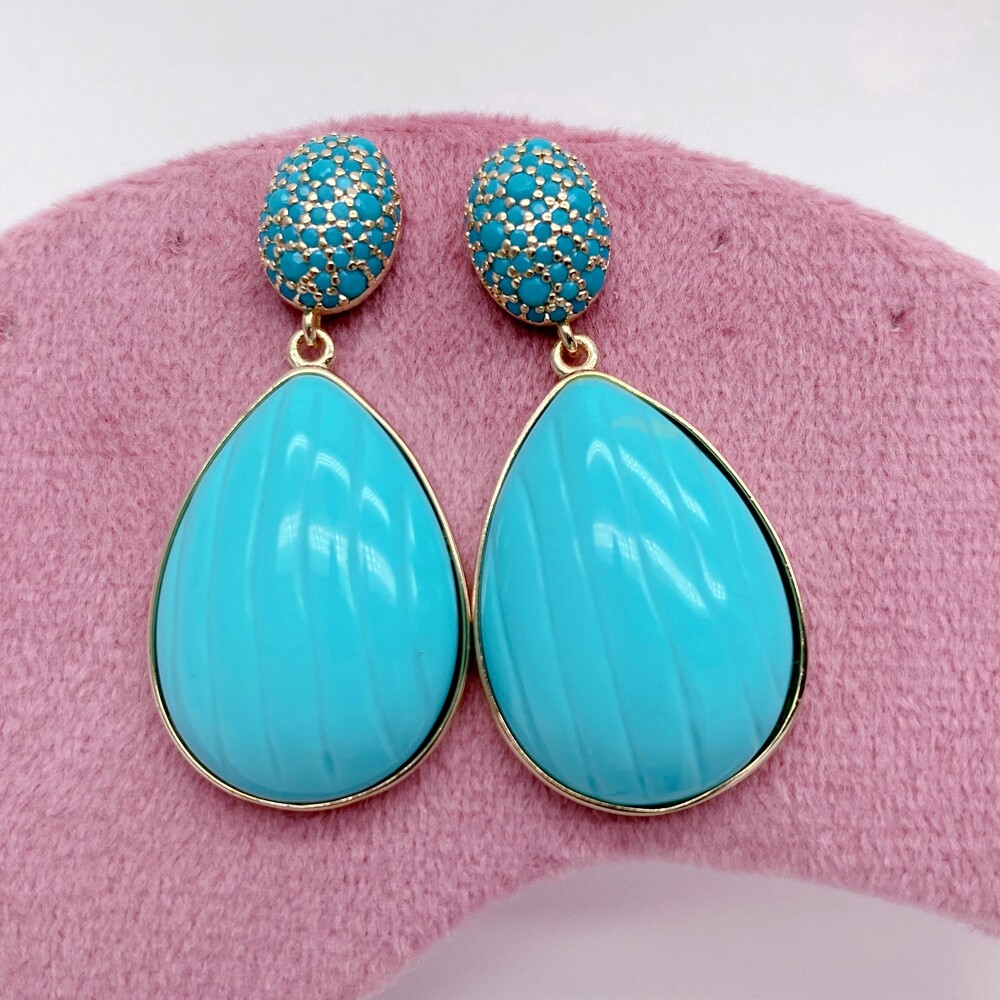 Blue Turquoise Cz Pave Stud Earrings Dangle Earring Designer Jewelry