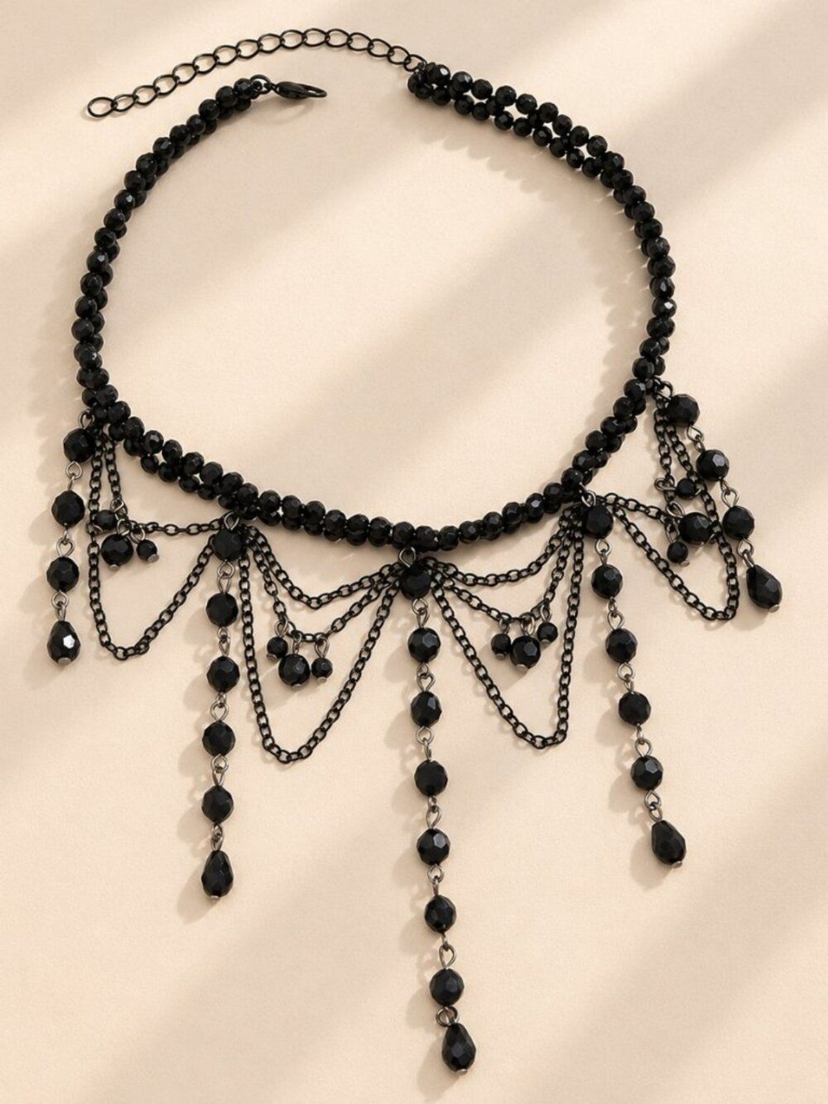 ✨ Black Gothic Beaded Choker Necklace Victorian Draped Statement