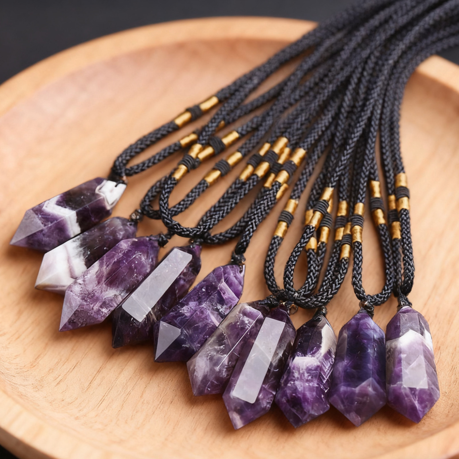 Natural Amethyst Stone Hexagonal Point Pendant Healing Women Men Necklace Gift
