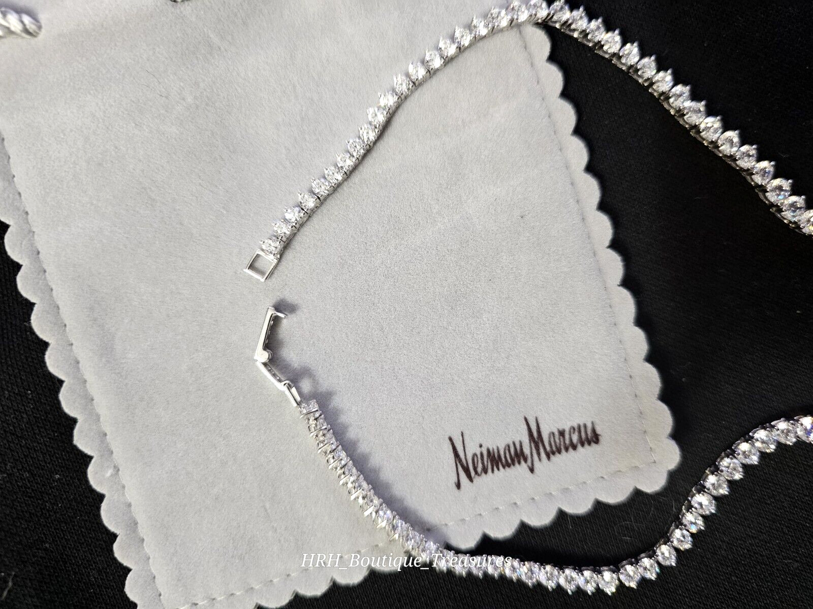 Vintage Neiman Marcus CZ Tennis Necklace 925 Sterling Rhodium Plated 16” New