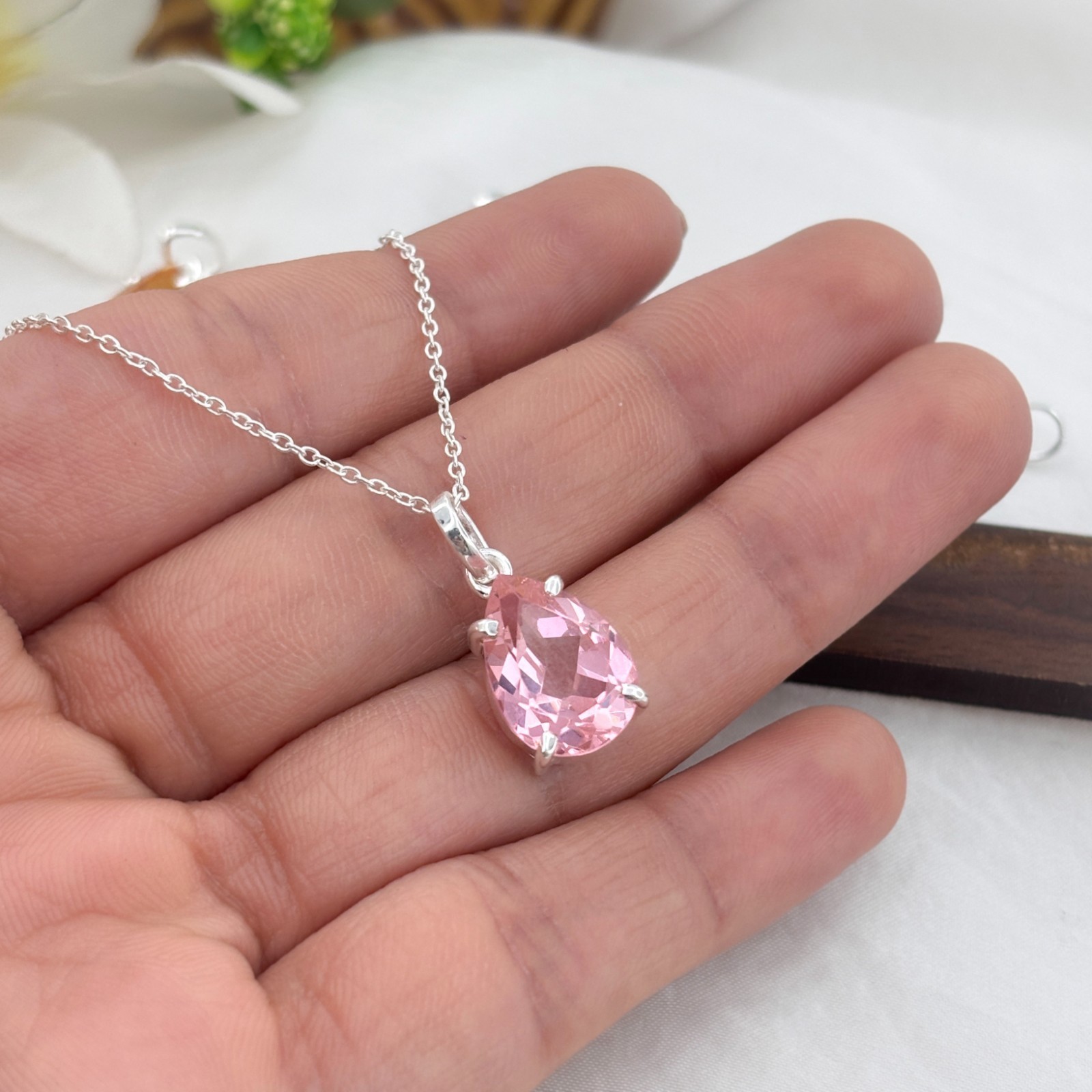 Pink Morganite Solitaire Dainty Handmade Gemstone Emerald 10×14 Jewelry Pendant