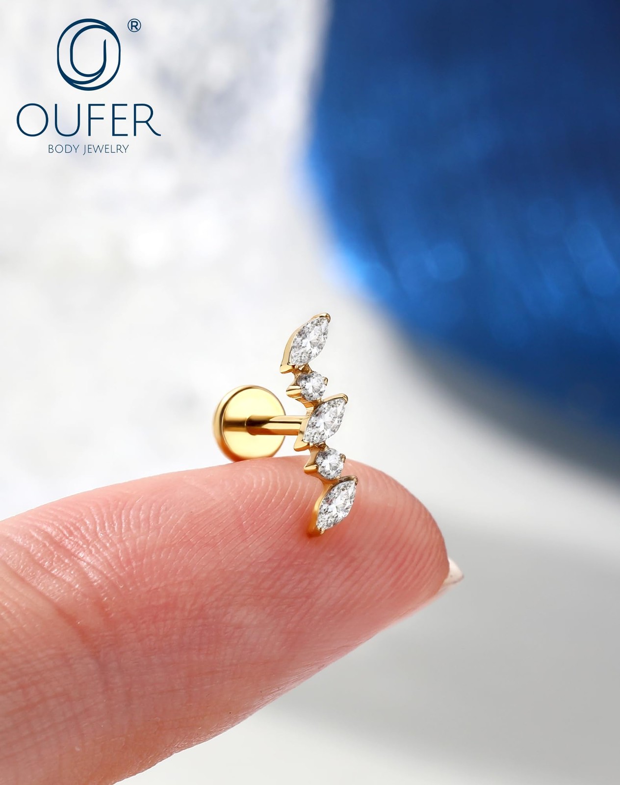 OUFER 18G Titanium Helix Piercing Jewelry-Flat Back Gold 6MM,