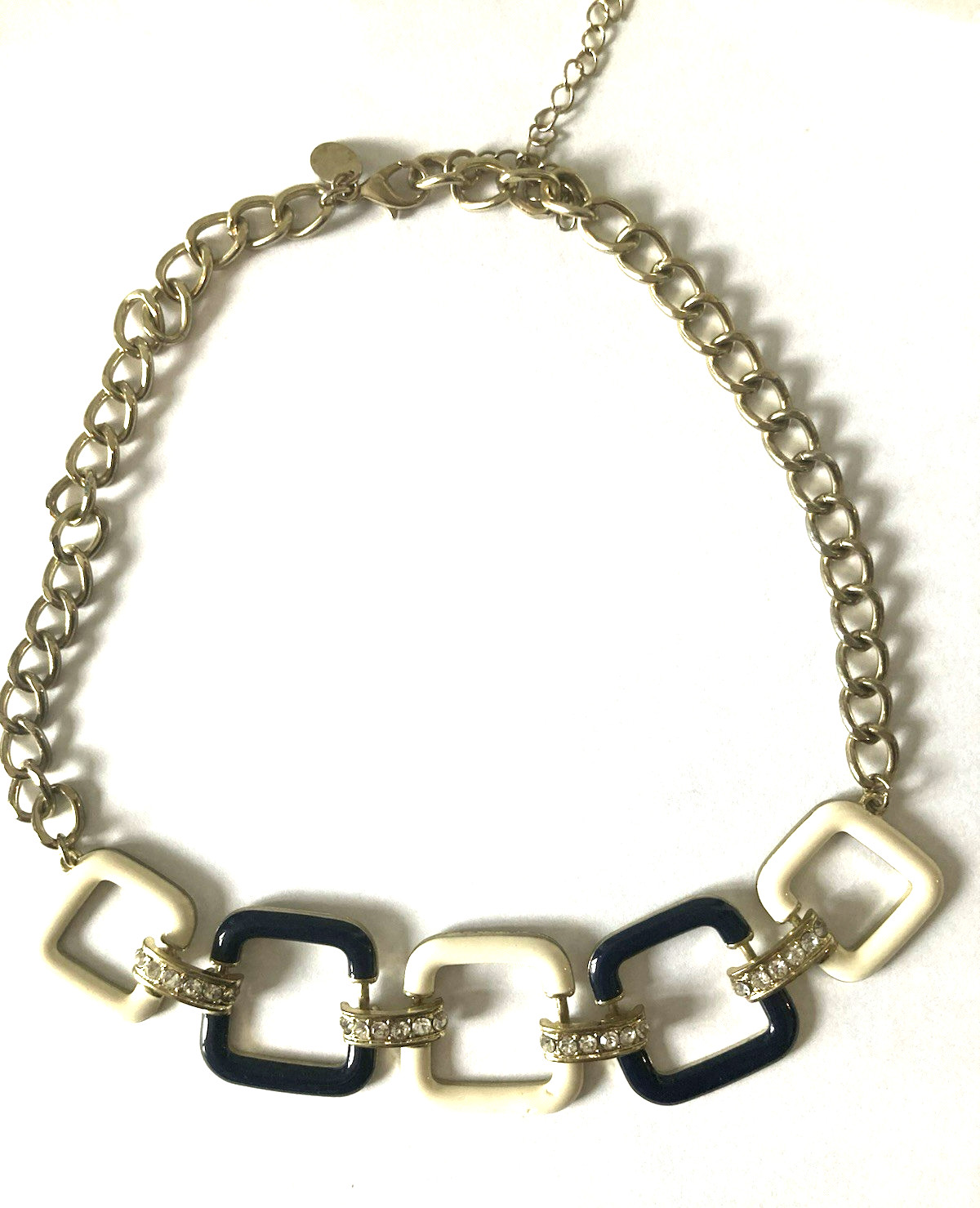 Modern Geometric Square Link White and Navy Blue Collar Necklace