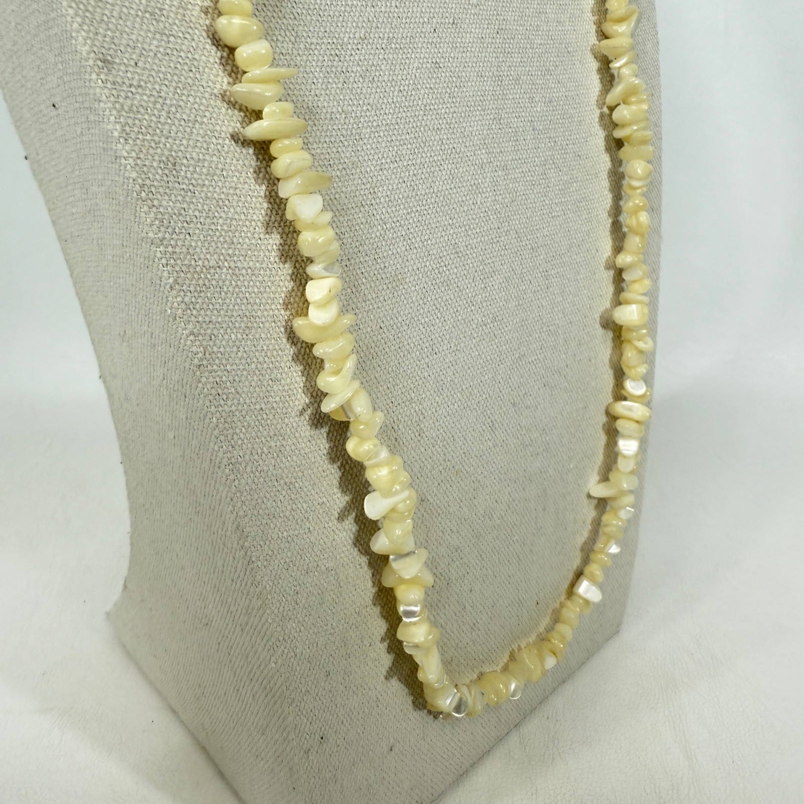 Calcite Chip Necklace Creamy Beige Iridescent Boho Natural Long Length