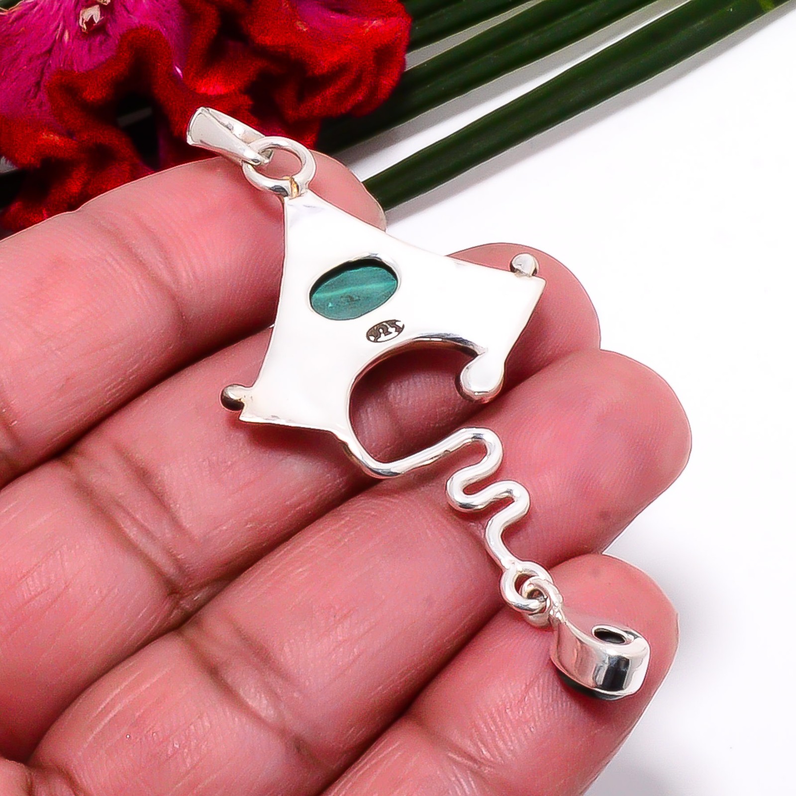 Malachite – Congo Oxidised 925 Sterling Silver Pendant 2.54″ Sk19 Christmas Gift