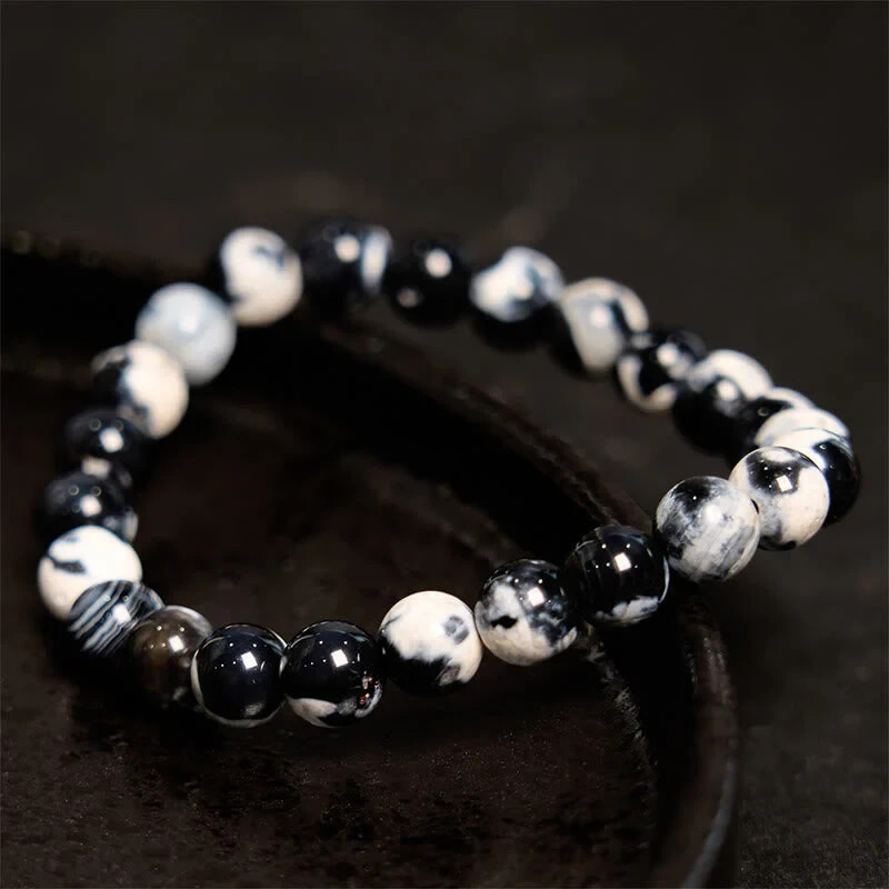 Natural Orca Agate Unisex Bracelet 8mm Beads Healing Anxiety Relief Protection