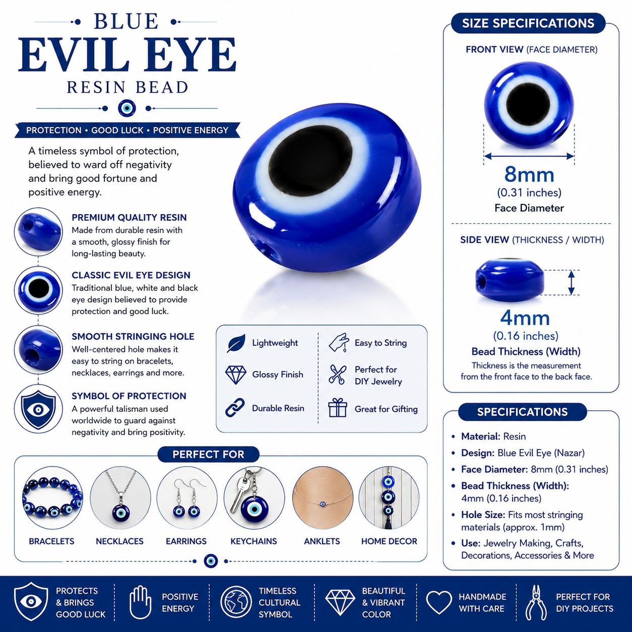 Blue Evil Eye Opalite Dangle Earrings Stainless Steel French Hooks Jewelry New