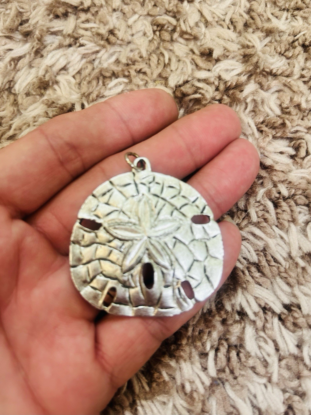 Silver Tone Sand Dollar pendant Beach Ocean Shell Coastal