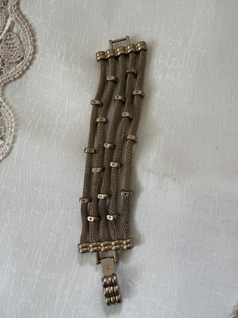Lia Sophia 5‑Row Mesh Bracelet • Crystal Rondelles • Champagne Mixed Metal 6.5″