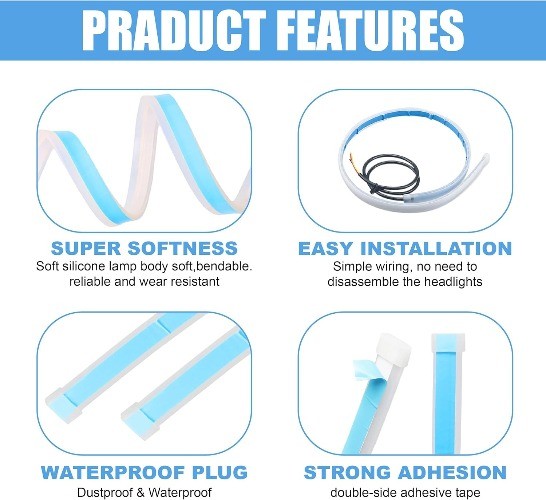 24-Inch Flexible LED Strip Lights for Cars, Dual Color Whi Color: White/Yellow