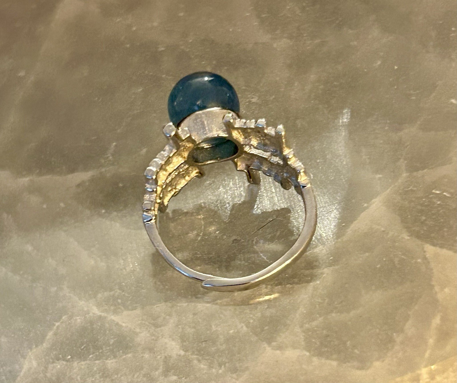 Brand New S925 Sterling Silver Devil’s Blue Aquamarine Sphere Adjustable Ring