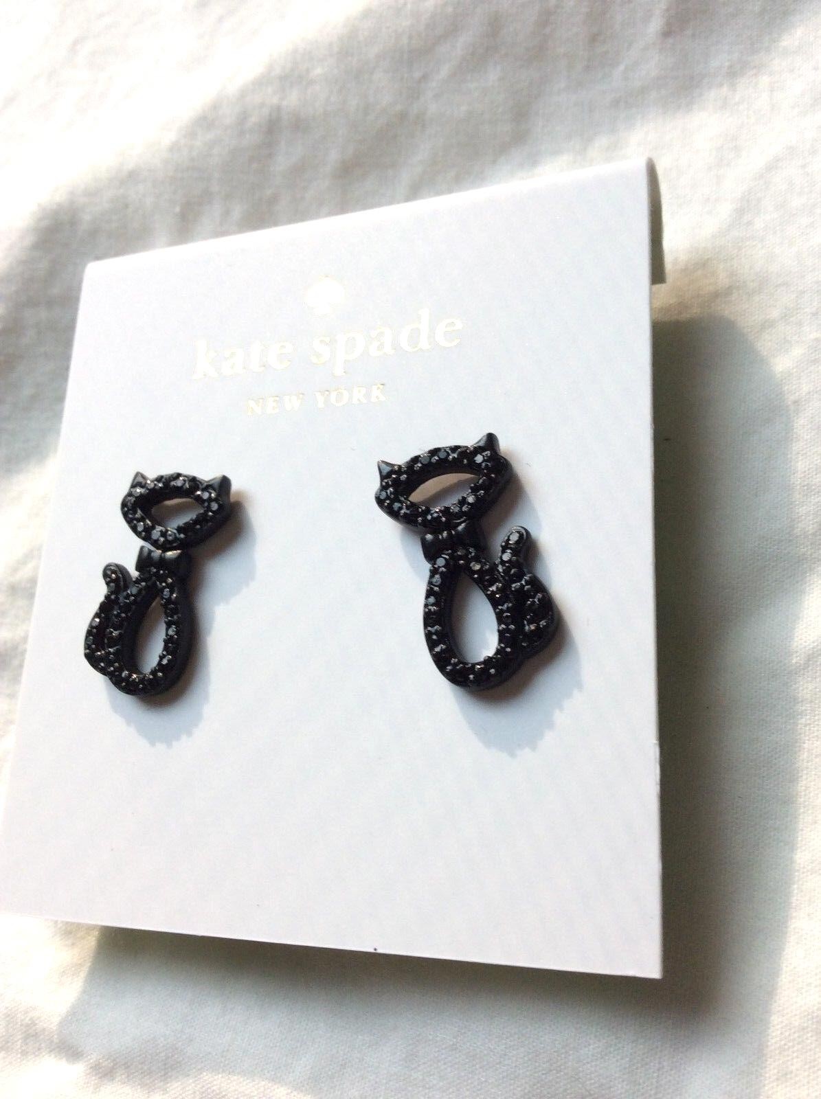 Kate Spade JAZZ PAVE black CAT STUD earrings crystal holiday Disney Halloween –