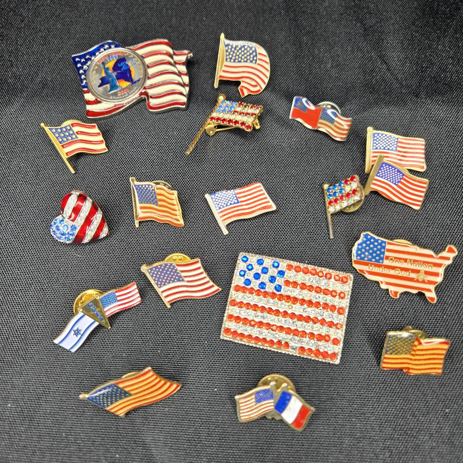 18pc Americana Pin Lot • Signed Christopher Radko Heart Brooch Flag Lapel Pins