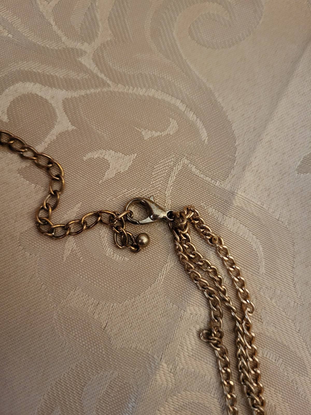 3 Strand Amber Colored Stone Necklace, Statement Necklace, Goldtone
