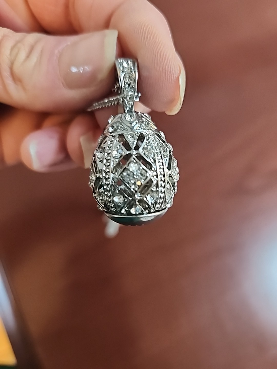 Lovisa Moissanite Egg Pendant with Necklace & Extenders Large 1.5″ Brilliant