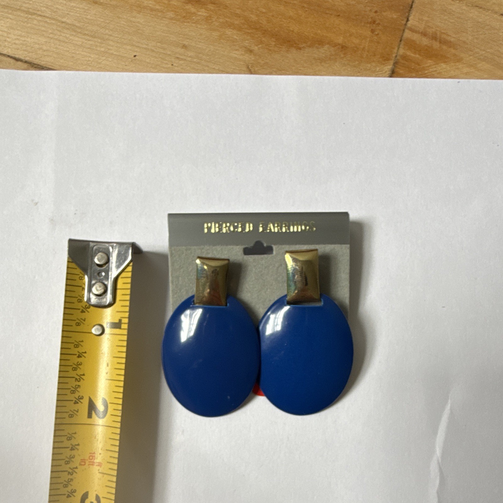 Vintage Blue Oval Dangle Drop Earrings Gold Tone Stud Tops Butterfly Closure 2in