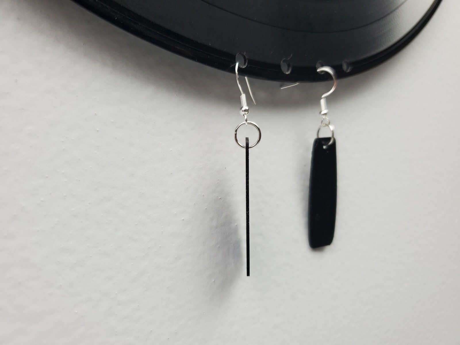 Upcycled Bar Earrings Dangle Drop Reclaimed Jewlery Repurposed Vinyl Rock N Roll