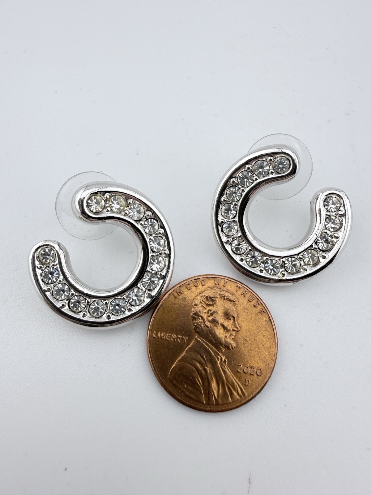 SWAROVSKI SILVERTONE CRYSTAL C SHAPED POST EARRINGS K638D
