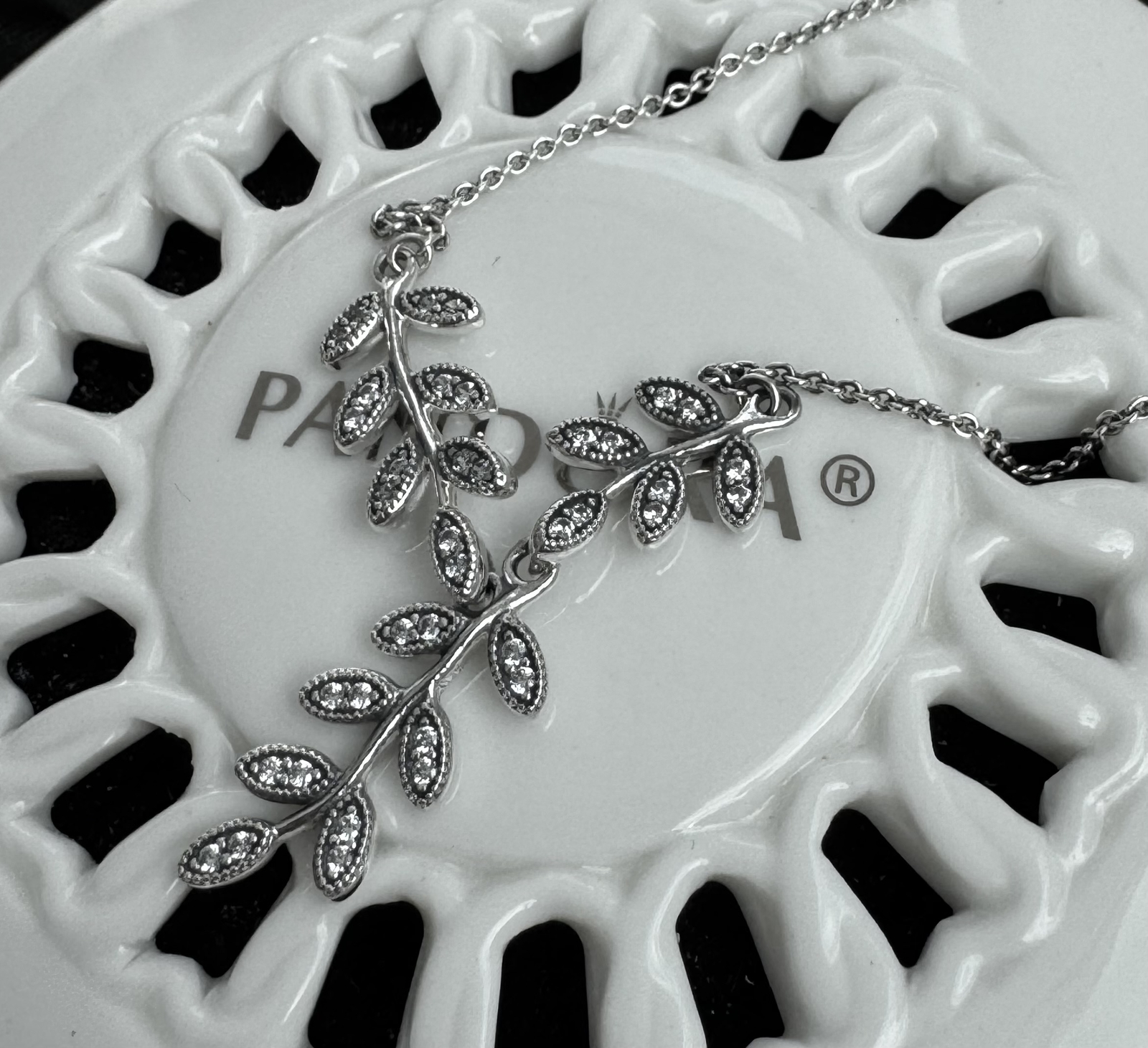 Authentic Pandora Sparkling Leaves Chain Necklace #590414CZ- 45 cm / 17.7 in