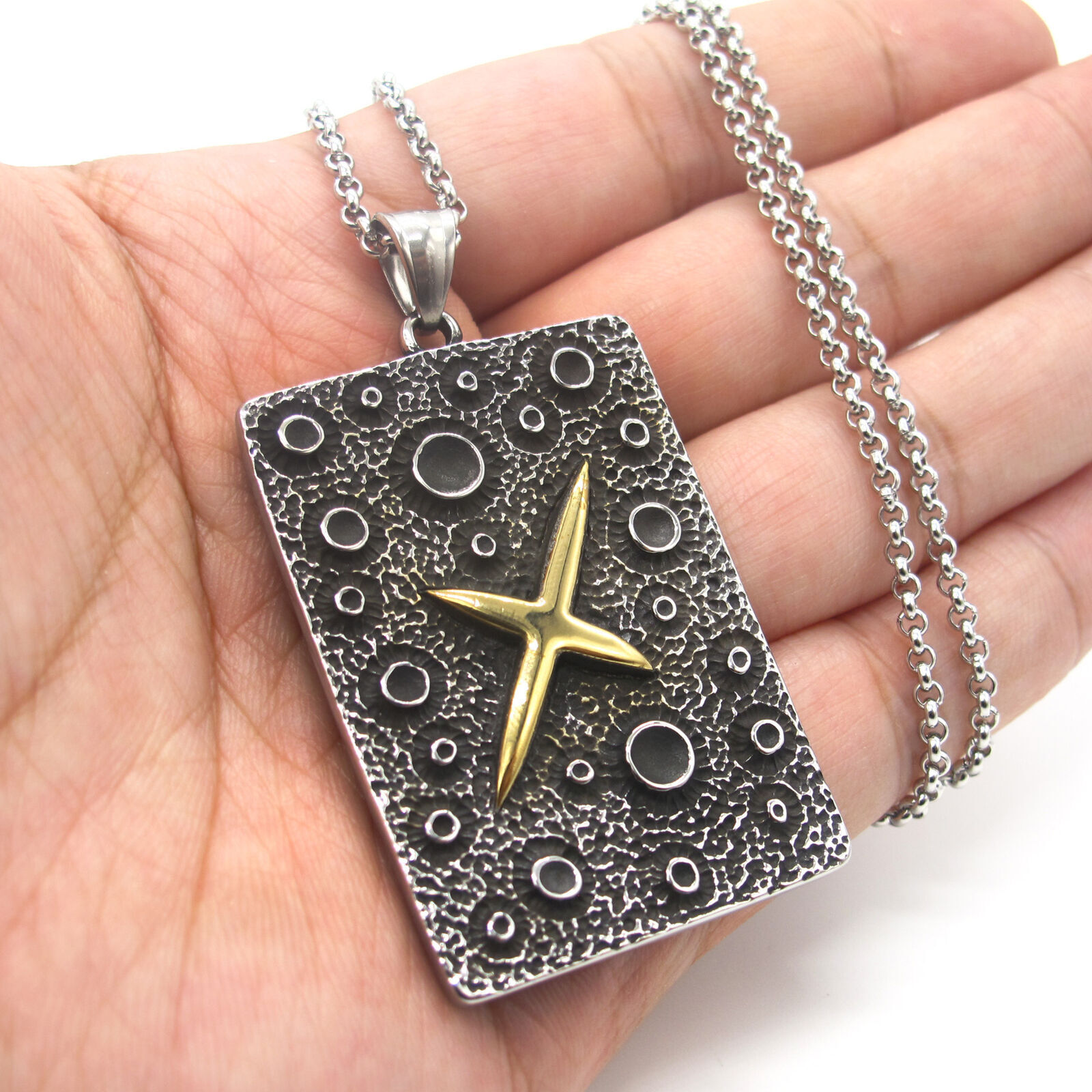 MENDEL Mens Gold Plated Tone North Star Moon Necklace Pendant Stainless Steel