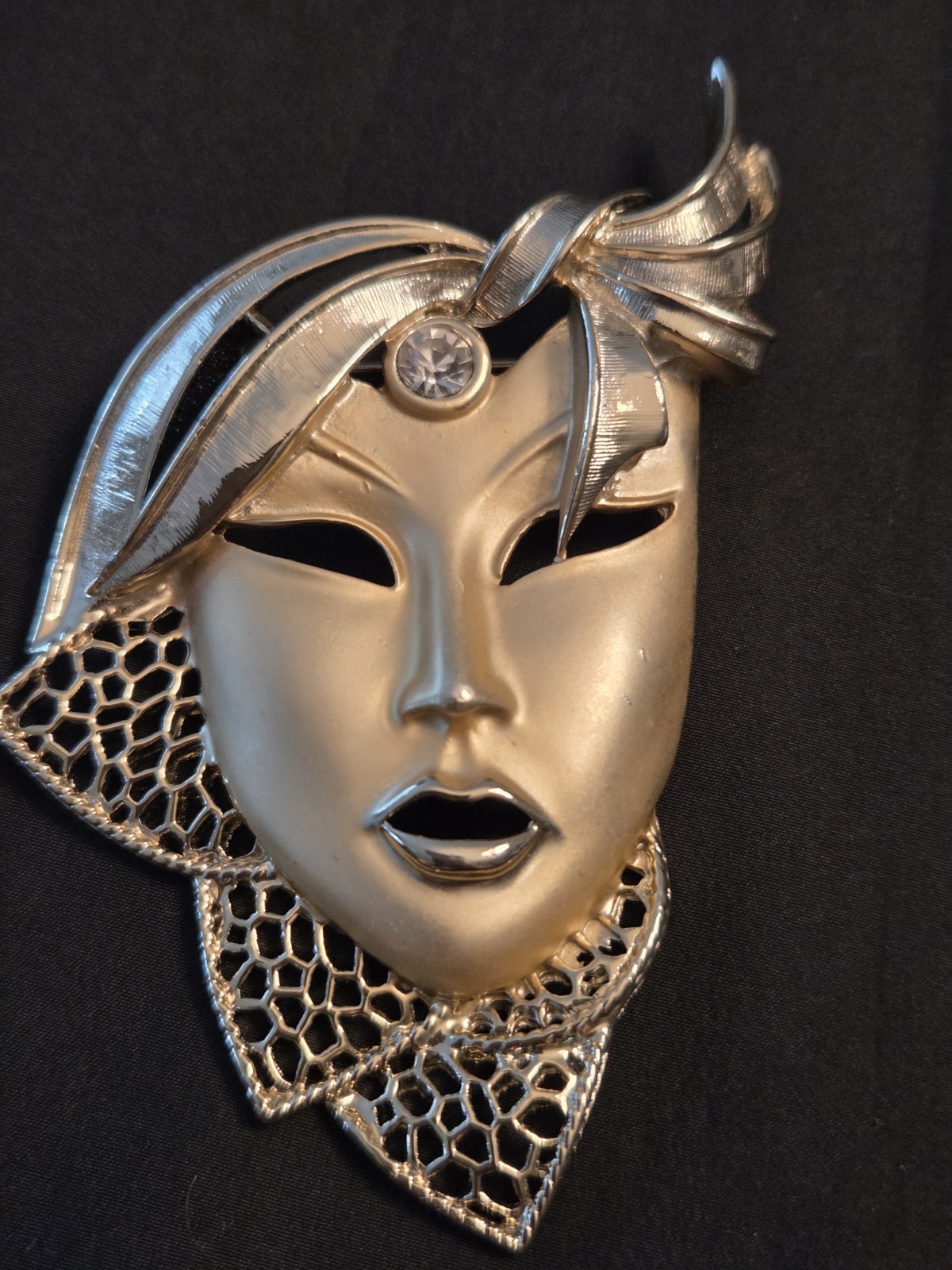 Vintage, Marti Gras Mask Brooch with Matte & Satin