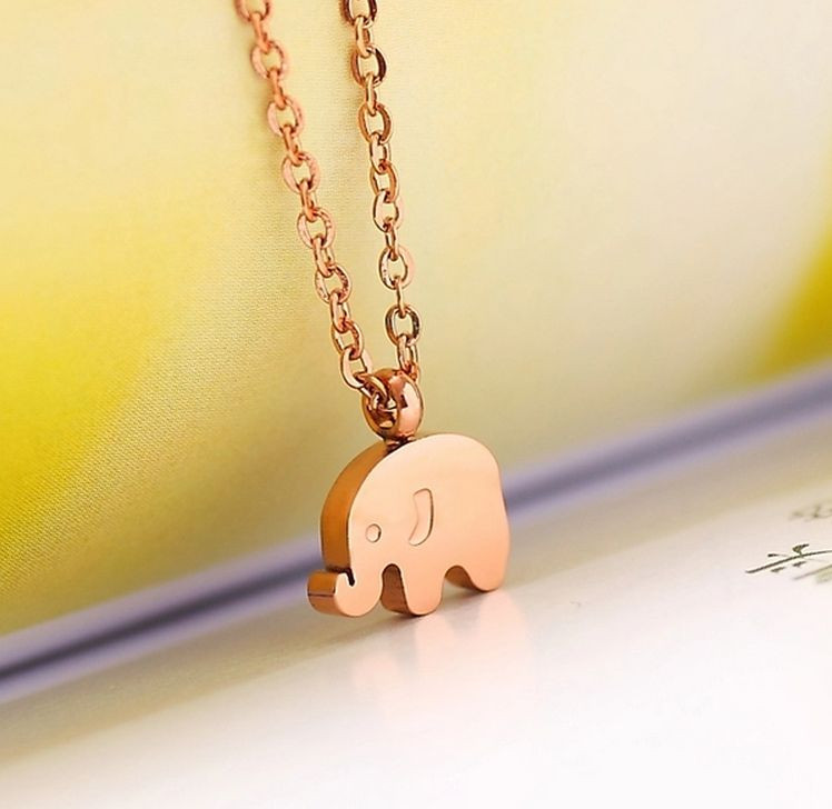 18KGP Rose Gold Stainless Steel Baby Elephant Pendant Necklaces