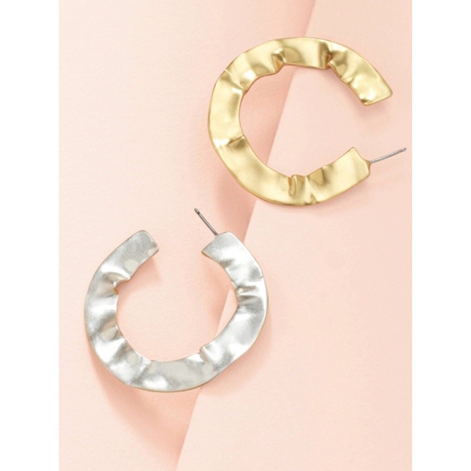 Stella & Dot Wave Hoop Earrings Sculptural Oversized Contemporary Silver Gold