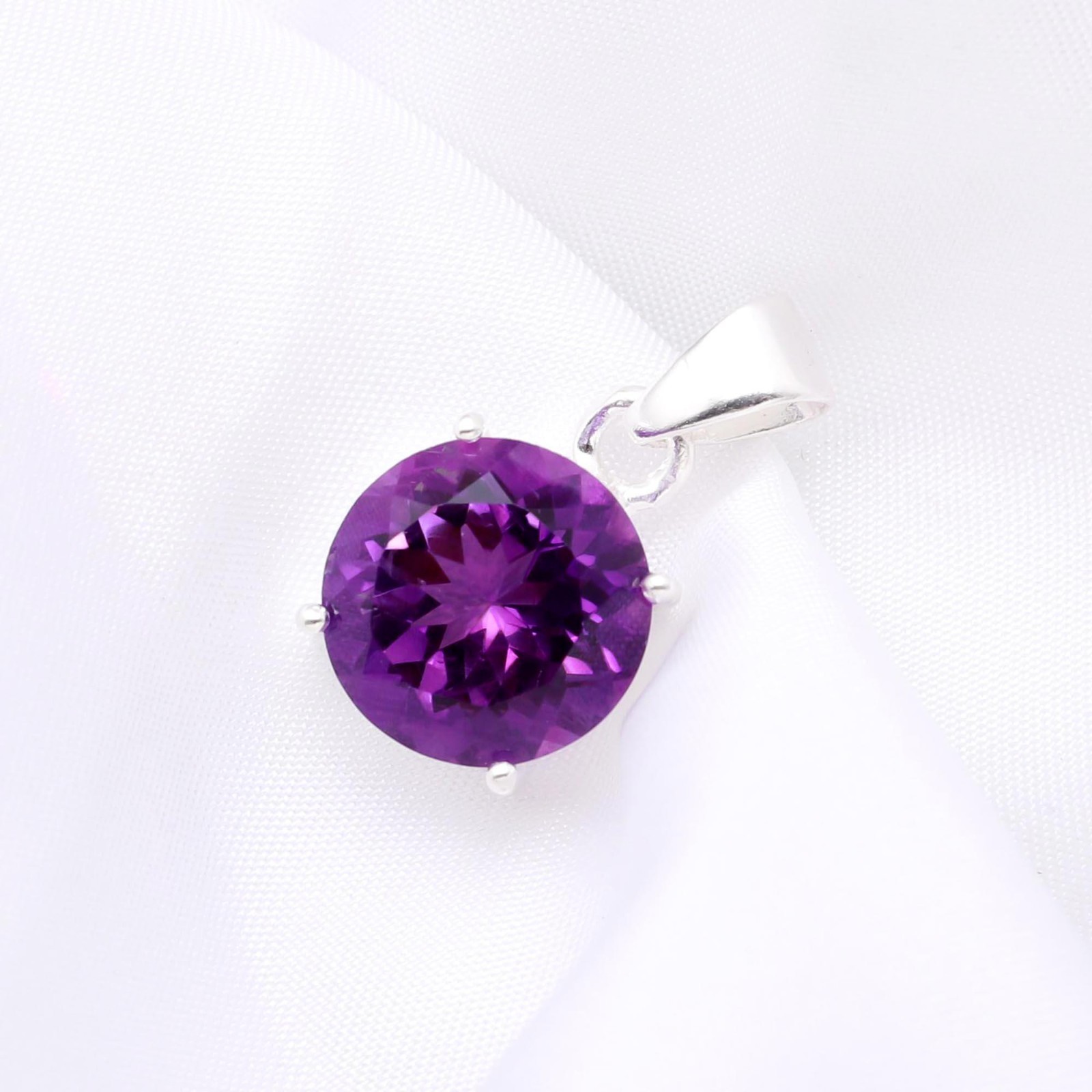 100%Natural Purple Amethyst Round Pendant 925 Sterling Silver Minimalist Jewelry