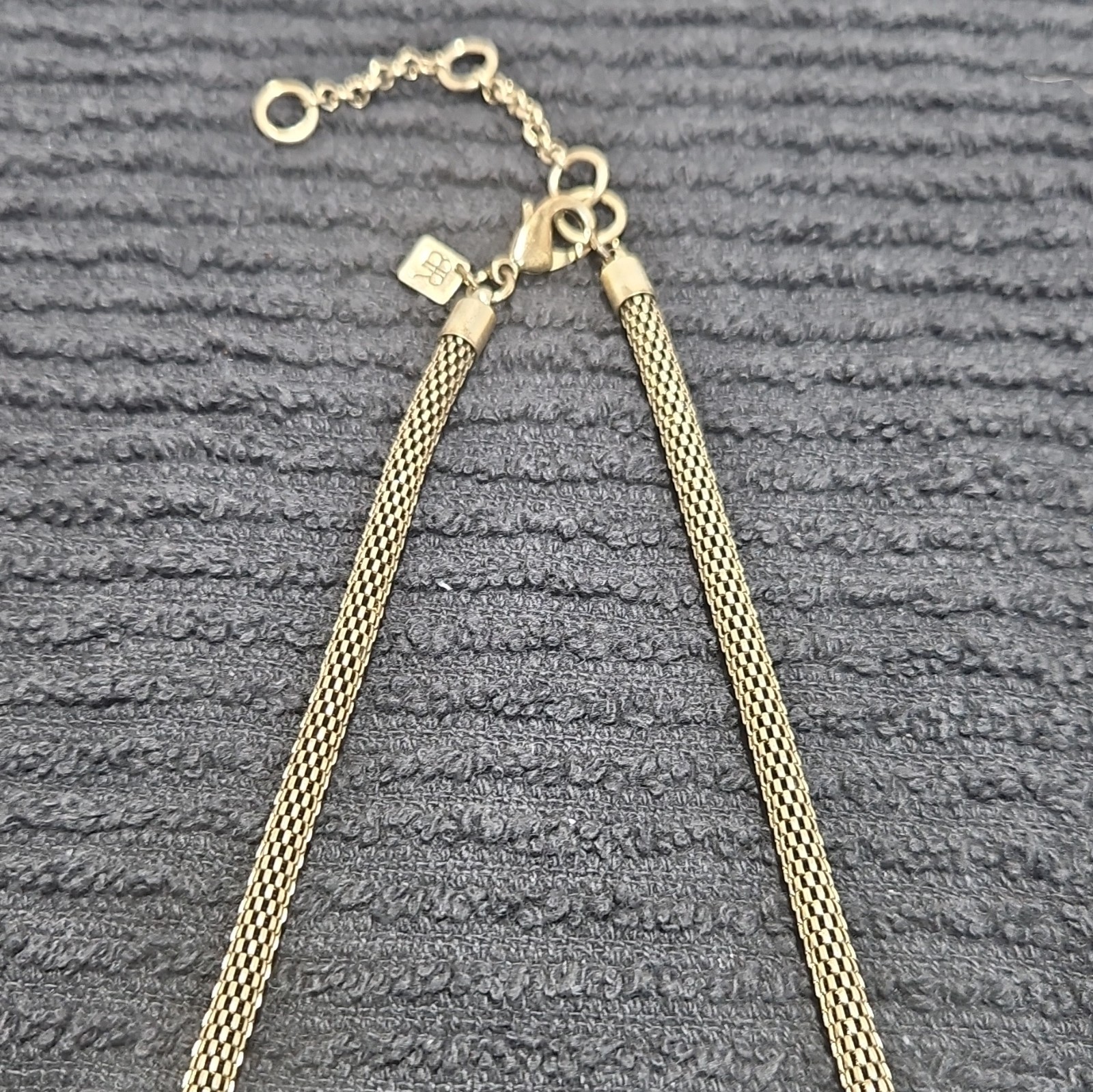 BaubleBar Gold Tone Mesh Chain Statement Necklace Faux Pearl Crystal Adj