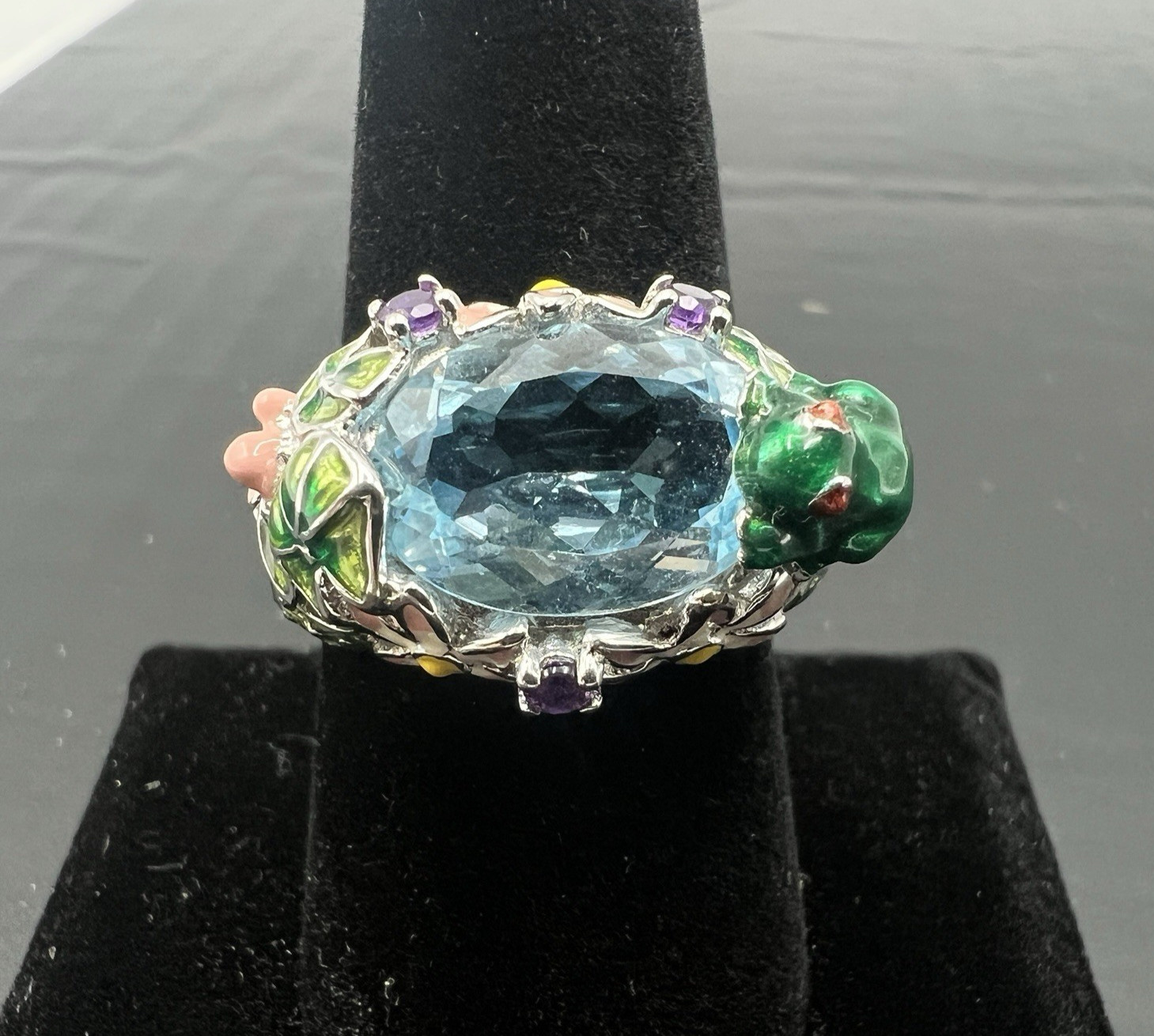 Ross Simons Sterling Silver Frog Pond Ring Blue Topaz Amethyst Enamel Size 9